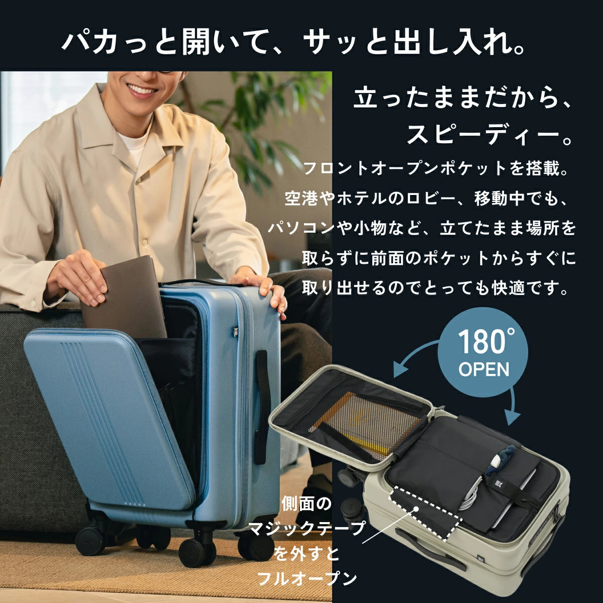 パカッと開いて、サッと出し入れ