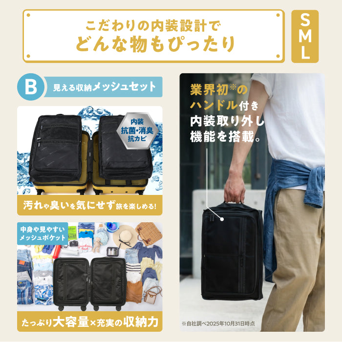 2種類内装洗える、交換できる　多段階調節可能キャリーバーに　5cm拡張　HACOBO plus